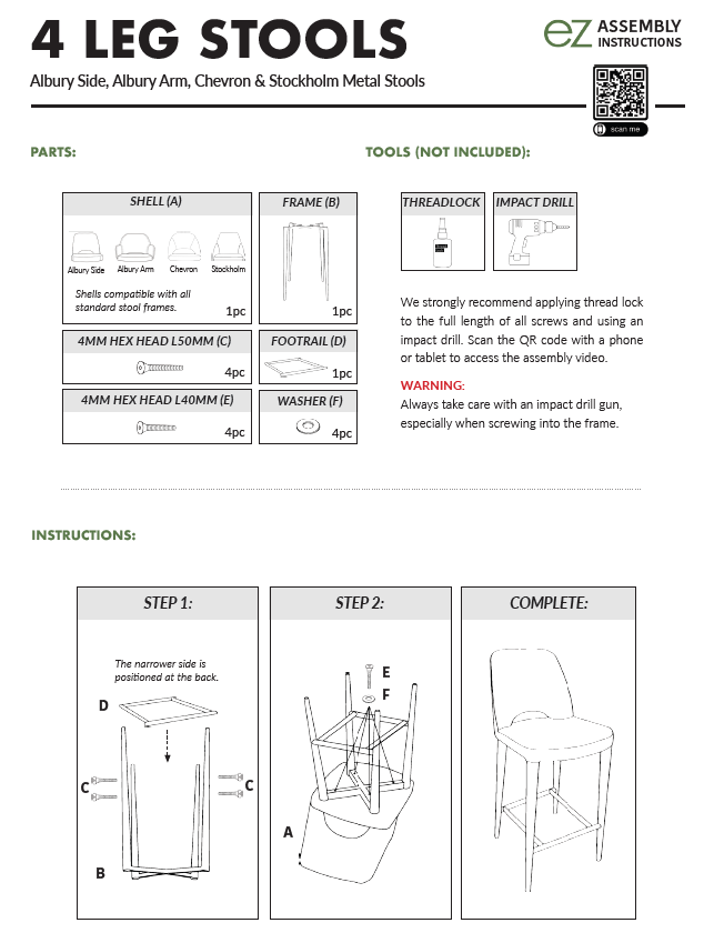 Albury Kitchen Bench Bar Stool 650mm - Commercial Quality
