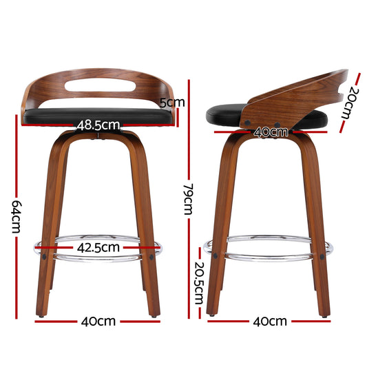 Raquel Walnut Low Back Swivel Kitchen Counter Stool x 2 STOOLS