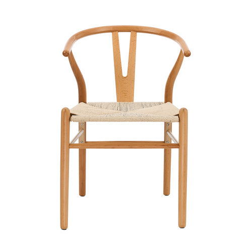 Oikiture Set of 2 Wish Dining Chairs - Natural Beech Wood & Beige Paper Rope