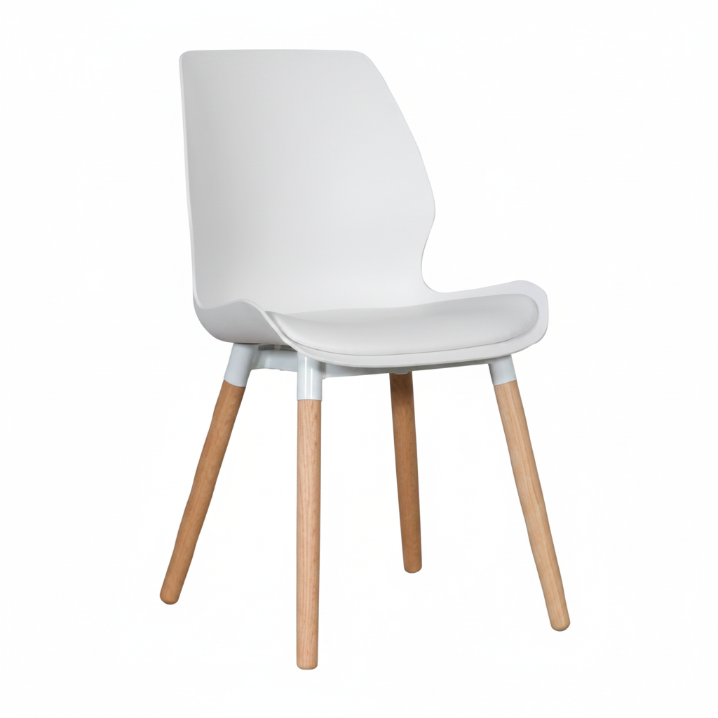 White chair with wooden legs on a white background