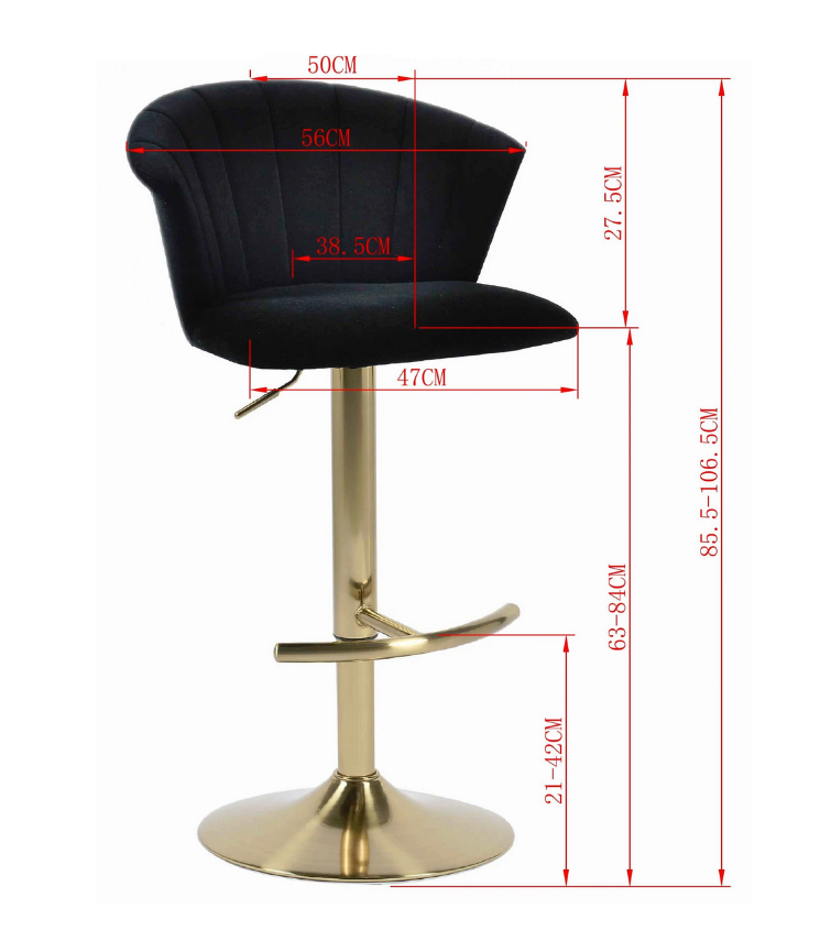 Flare Gas Lift Kitchen Bench Barstool - Gold Finish Base