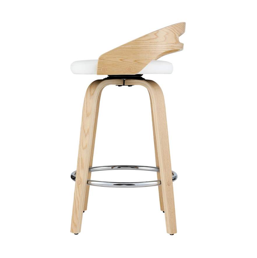 side view Raquel Wooden bar stool with white seat on a white background