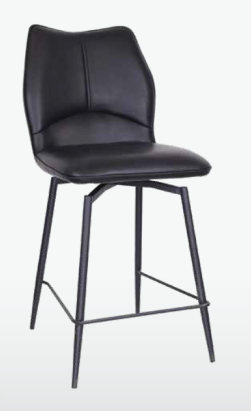 Black bar stool with a modern design on a white background