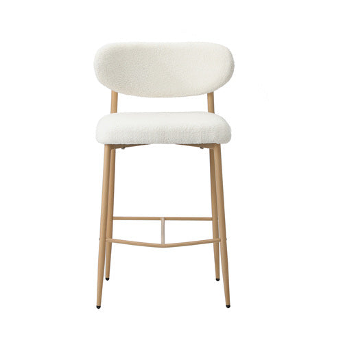 Oikiture 2x Spa Bar Stools Boucle Fabric Natural White