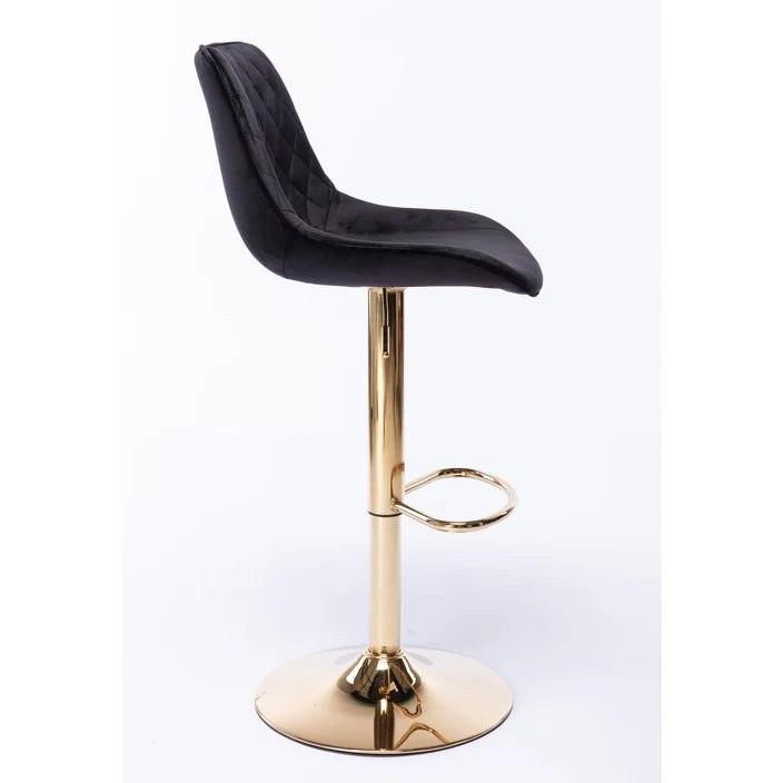 Georgie Adjustable Gas Lift Bar Stool – Black Velvet & Gold Accent Base (Set of 2 Min Order)
