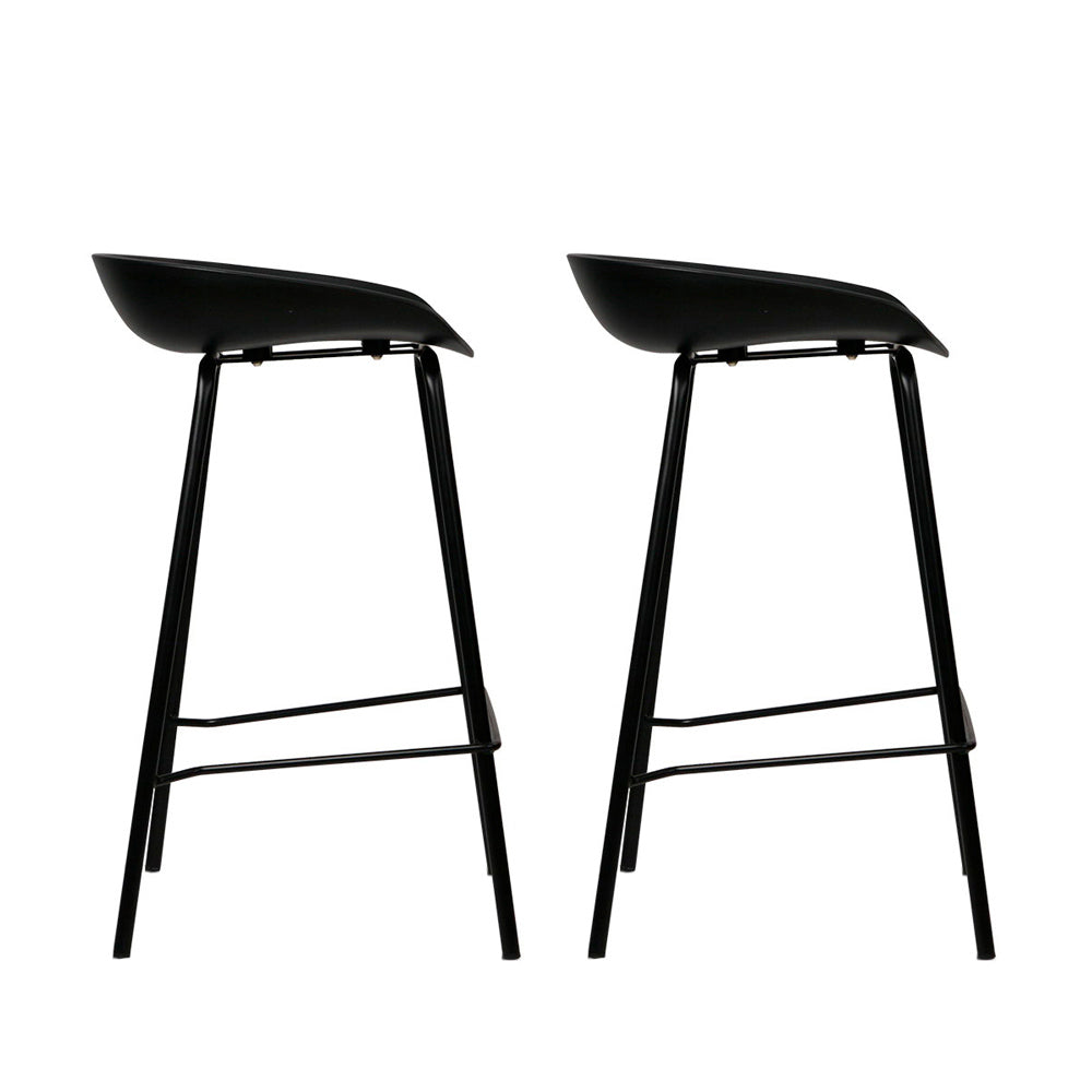 Set of 2 Modern Bar Stools - Matte Black PP Plastic Kitchen Stools with Metal Legs (67cm Seat Height)
