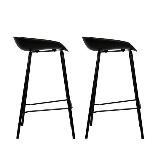 Set of 2 Modern Bar Stools - Matte Black PP Plastic Kitchen Stools with Metal Legs (67cm Seat Height)
