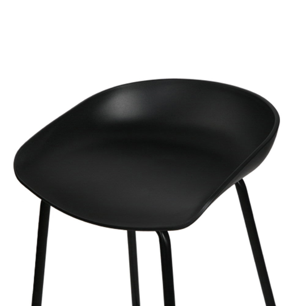 Set of 2 Modern Bar Stools - Matte Black PP Plastic Kitchen Stools with Metal Legs (67cm Seat Height)