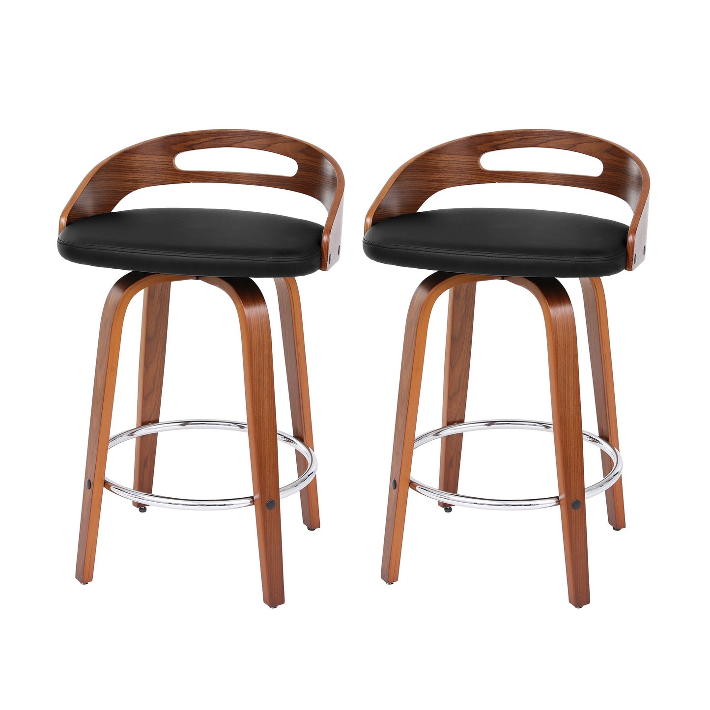 Raquel Walnut Low Back Swivel Kitchen Counter Stool x 2 STOOLS