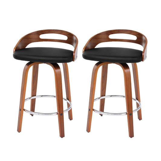Raquel Walnut Low Back Swivel Kitchen Counter Stool x 2 STOOLS