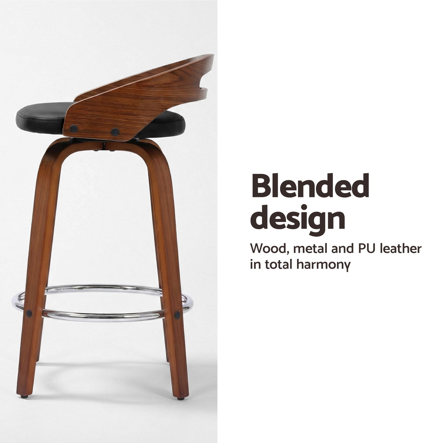 Raquel Walnut Low Back Swivel Kitchen Counter Stool x 2 STOOLS