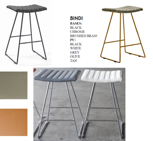 Bindi Kitchen Counter Stool - Vinyl Seat with Chrome Plated or Black Powder Coated Frame