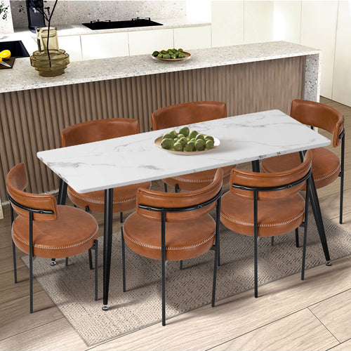 Oikiture Set of 2 Lea Dining Chairs - Fabric or Faux Leather & Steel Legs