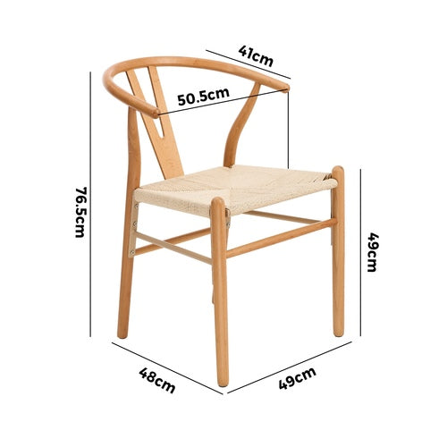 Oikiture Set of 2 Wish Dining Chairs - Natural Beech Wood & Beige Paper Rope