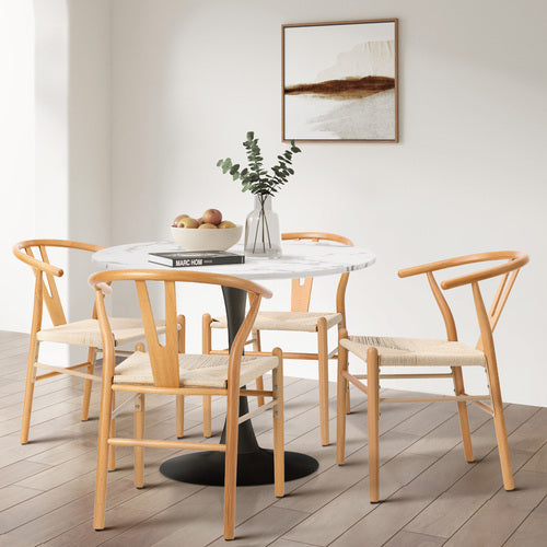Oikiture Set of 2 Wish Dining Chairs - Natural Beech Wood & Beige Paper Rope