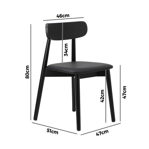 Oikiture Set of 2 Rub Dining Chairs - Solid Wood & Beige PU Leather