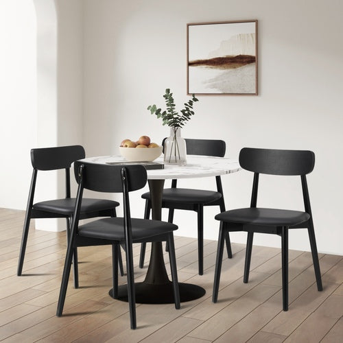 Oikiture Set of 2 Rub Dining Chairs - Solid Wood & Beige PU Leather