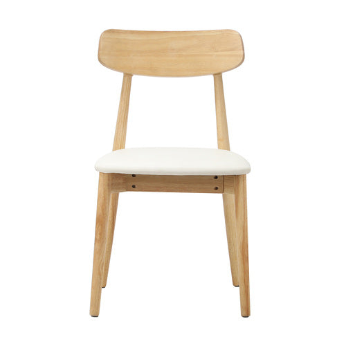 Oikiture Set of 2 Rub Dining Chairs - Solid Wood & Beige PU Leather