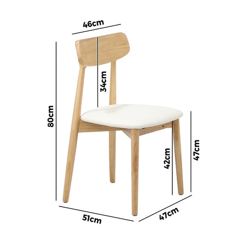 Oikiture Set of 2 Rub Dining Chairs - Solid Wood & Beige PU Leather