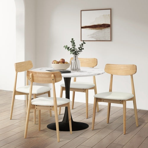 Oikiture Set of 2 Rub Dining Chairs - Solid Wood & Beige PU Leather