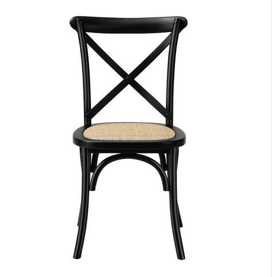 Kross black wooden chair with a wicker seat on a white background