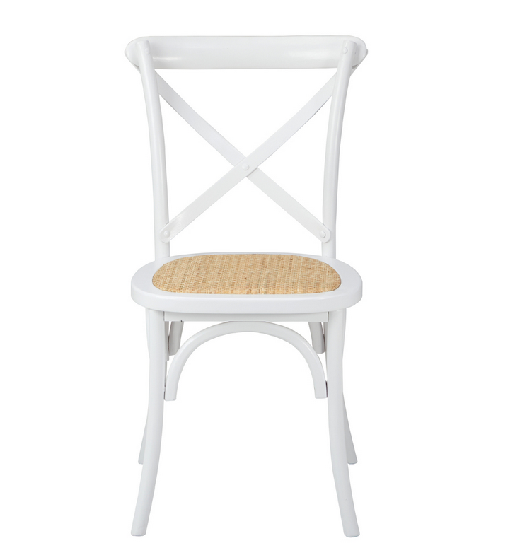 Kross white wooden chair with a wicker seat on a white background
