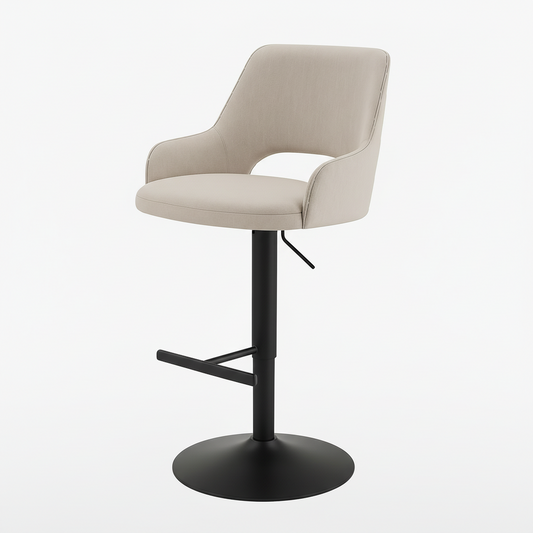 Beige bar stool with black base on a white background