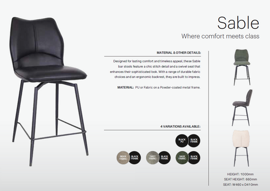 Sable Swivel Kitchen Counter Barstool