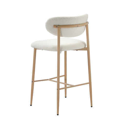 Oikiture 2x Spa Bar Stools Boucle Fabric Natural White