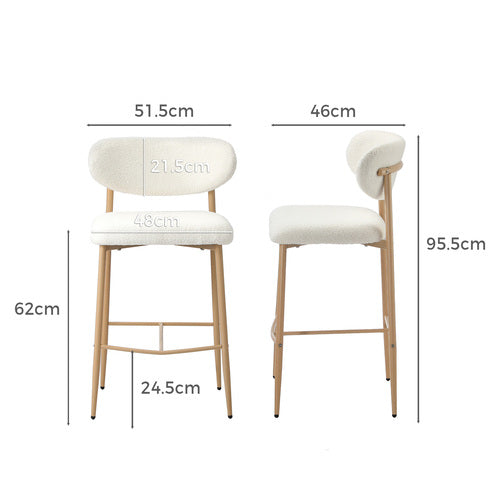 Oikiture 2x Spa Bar Stools Boucle Fabric Natural White