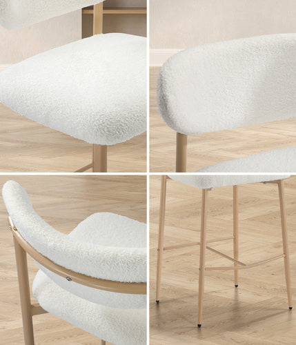 Oikiture 2x Spa Bar Stools Boucle Fabric Natural White