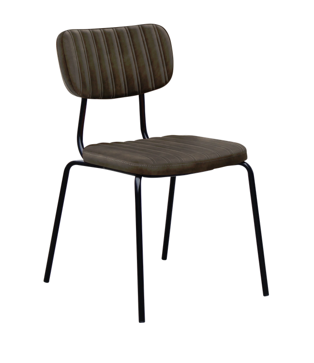 Front angled view of Tiramisu commercial Charcoal fabric chair with black legs on a white background