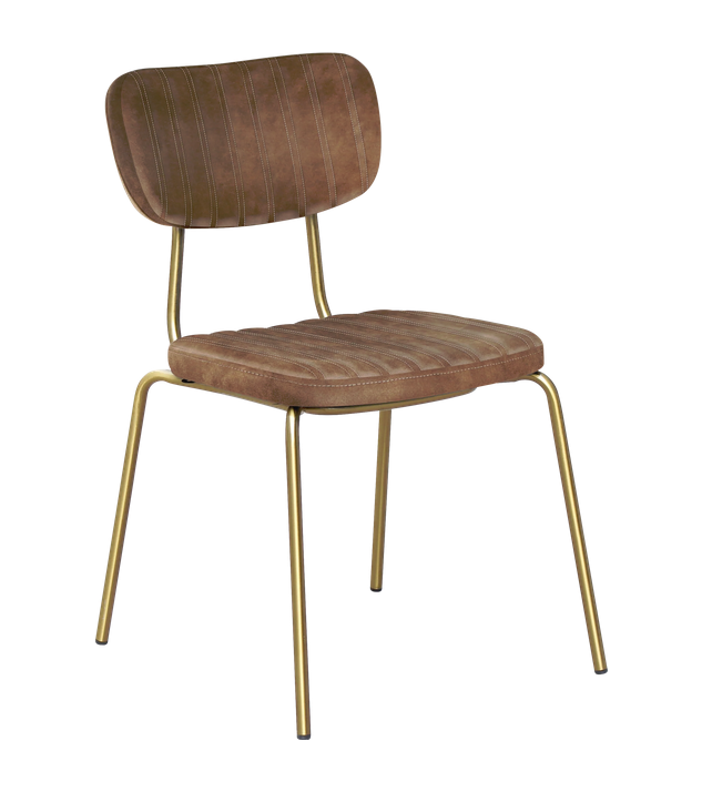 Front angled view of Tiramisu commercial Mocha fabric chair with brass coloured legs on a white background
