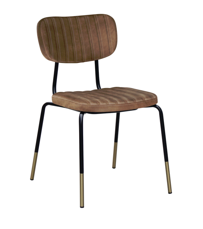 Front angled view of Tiramisu commercial Mocha chair with black legs & gold tips on a white background