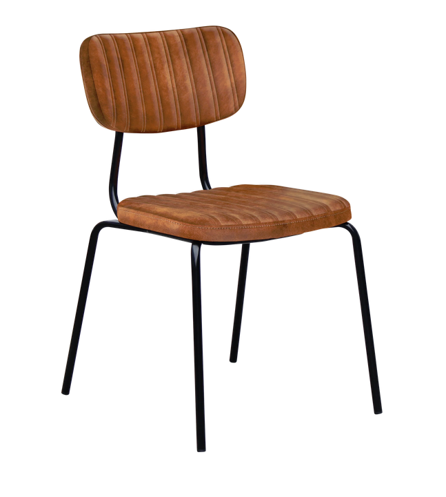 Front angled view of Tiramisu commercial Tan fabric chair with black legs on a white background