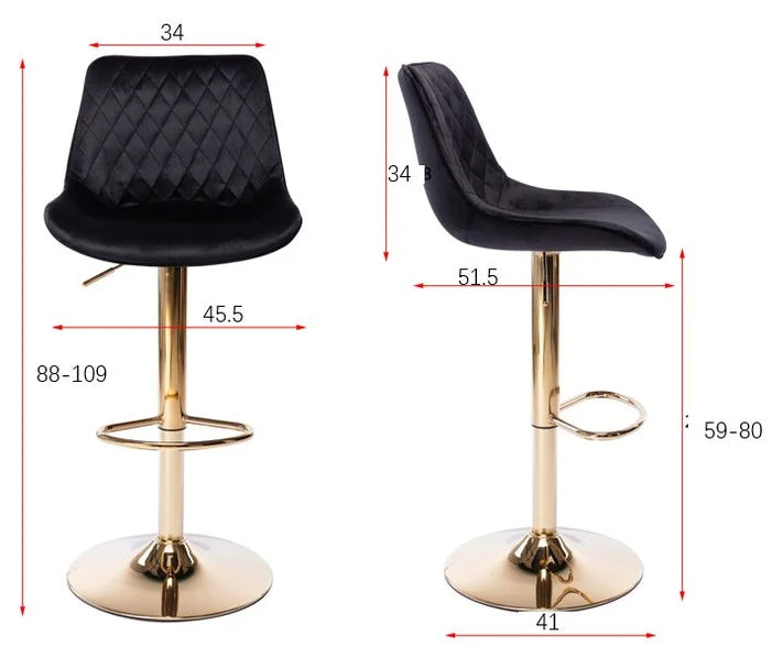 Georgie Adjustable Gas Lift Bar Stool – Black Velvet & Gold Accent Base (Set of 2 Min Order)