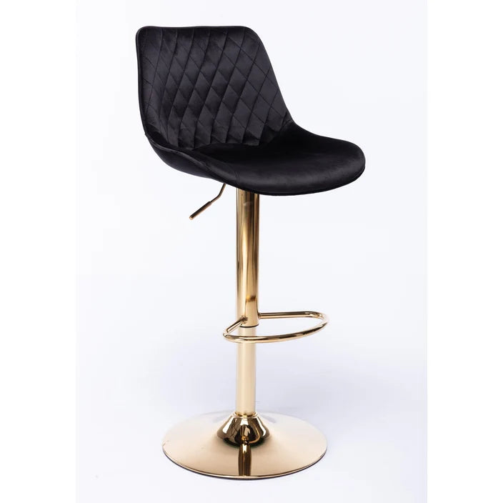 Georgie Adjustable Gas Lift Bar Stool – Black Velvet & Gold Accent Base (Set of 2 Min Order)