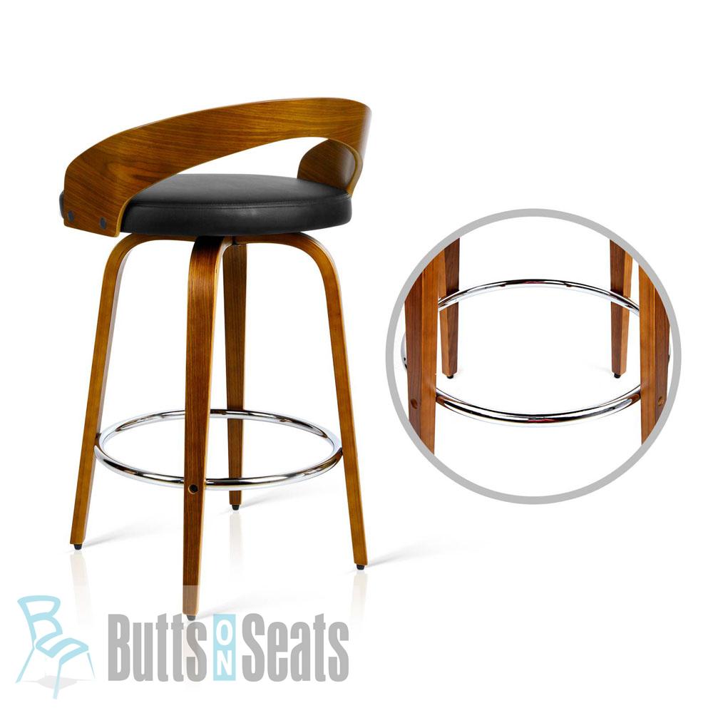 Cheeta Low Back Swivel Kitchen Counter Stool with Vinyl Seat and Chrome Footring on Timber Frame - Stylish and Comfortable Seating Solution X 2 STOOLS