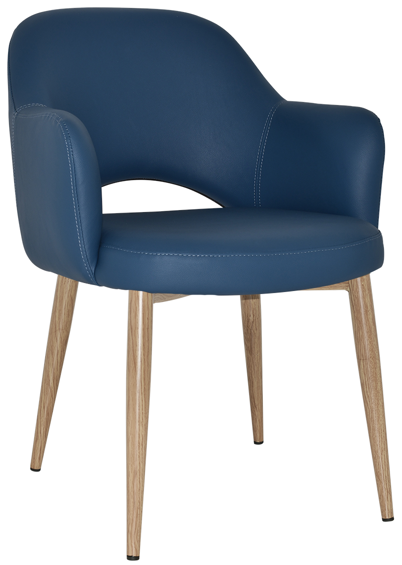 ALBURY ARM CHAIR BLUE VINYL BEECH LEGS