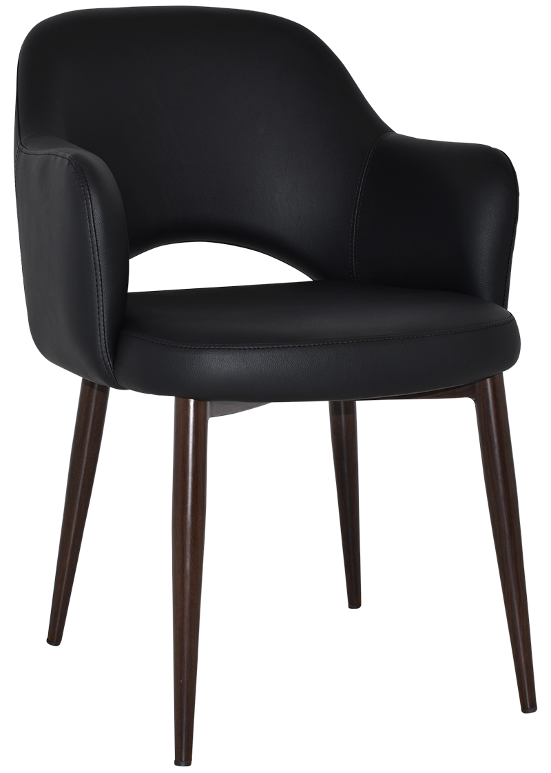 ALBURY ARM CHAIR BLACK VINYL DK WALNUT LEGS