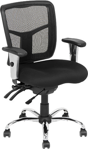 West line ergonomic office chair with mesh back, padded seat, adjustable armrests, and chrome base